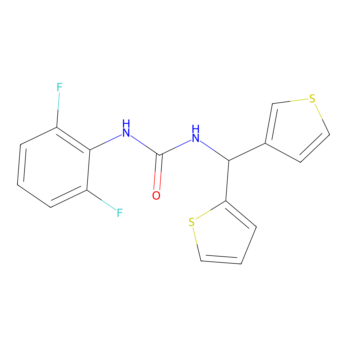 1-(2,6-Difluorophenyl)-3-(thiophen-2-yl(thiophen-3-yl)methyl)urea molecular structure, CAS 2034307-09-8