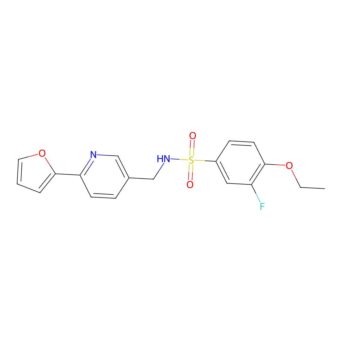4-ethoxy-3-fluoro-N-((6-(furan-2-yl)pyridin-3-yl)methyl)benzenesulfonamide molecular structure, CAS 2034307-14-5
