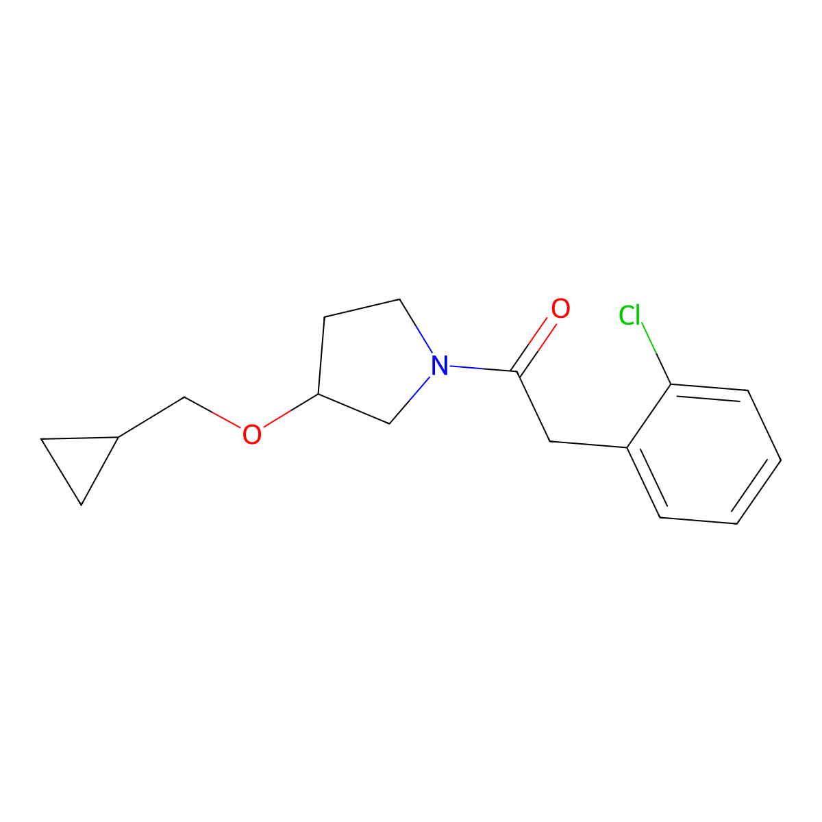 2-(2-Chlorophenyl)-1-(3-(cyclopropylmethoxy)pyrrolidin-1-yl)ethanone molecular structure, CAS 2034307-15-6