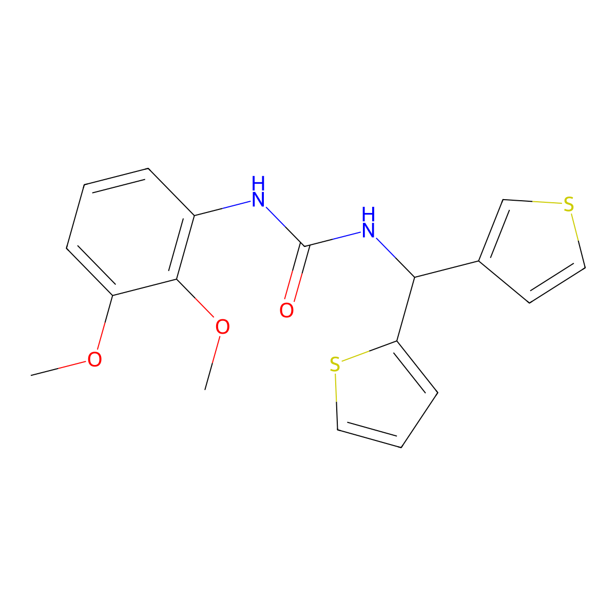 1-(2,3-Dimethoxyphenyl)-3-(thiophen-2-yl(thiophen-3-yl)methyl)urea molecular structure, CAS 2034307-18-9