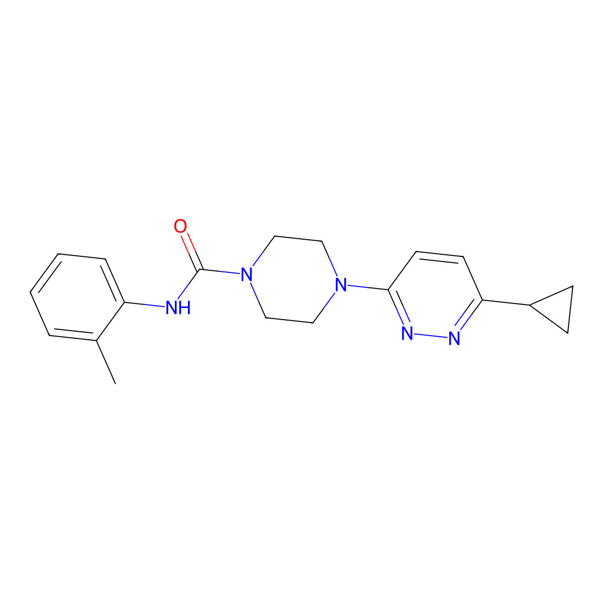 4-(6-cyclopropylpyridazin-3-yl)-N-(o-tolyl)piperazine-1-carboxamide molecular structure, CAS 2034307-21-4