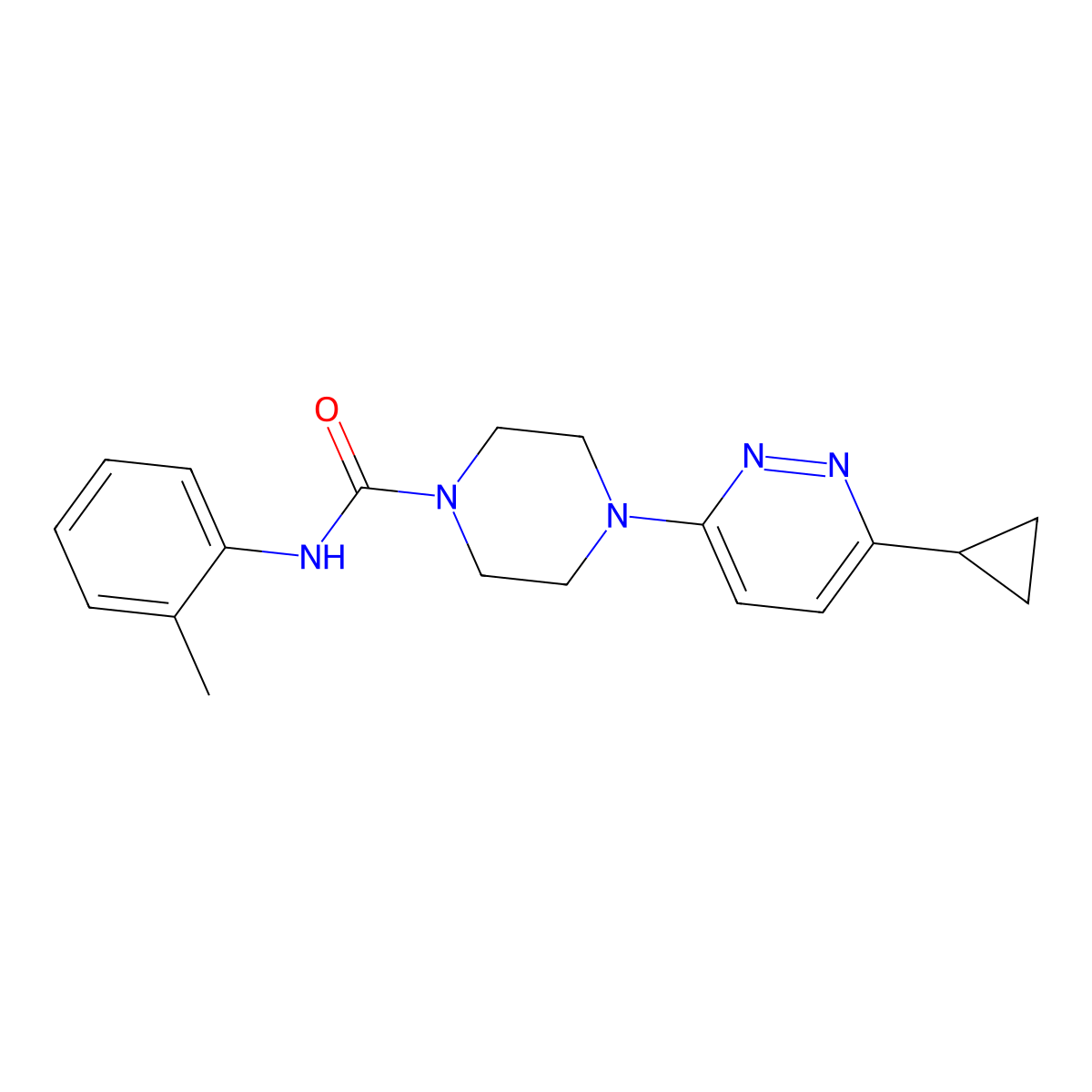 4-(6-cyclopropylpyridazin-3-yl)-N-(o-tolyl)piperazine-1-carboxamide molecular structure, CAS 2034307-21-4