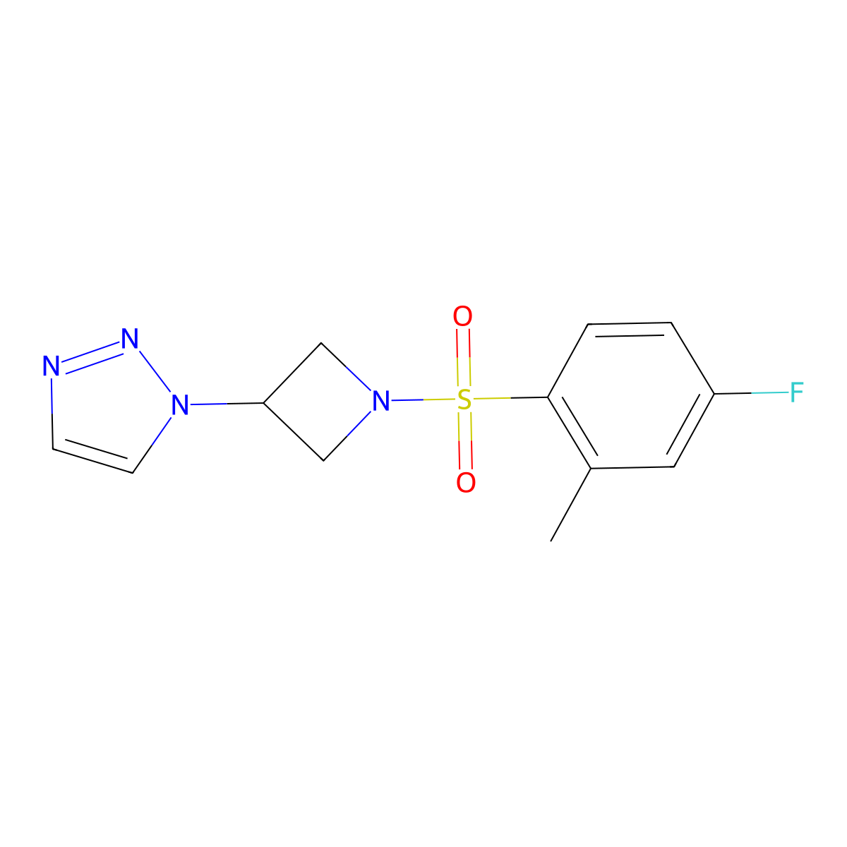 1-(1-((4-fluoro-2-methylphenyl)sulfonyl)azetidin-3-yl)-1H-1,2,3-triazole molecular structure, CAS 2034307-22-5