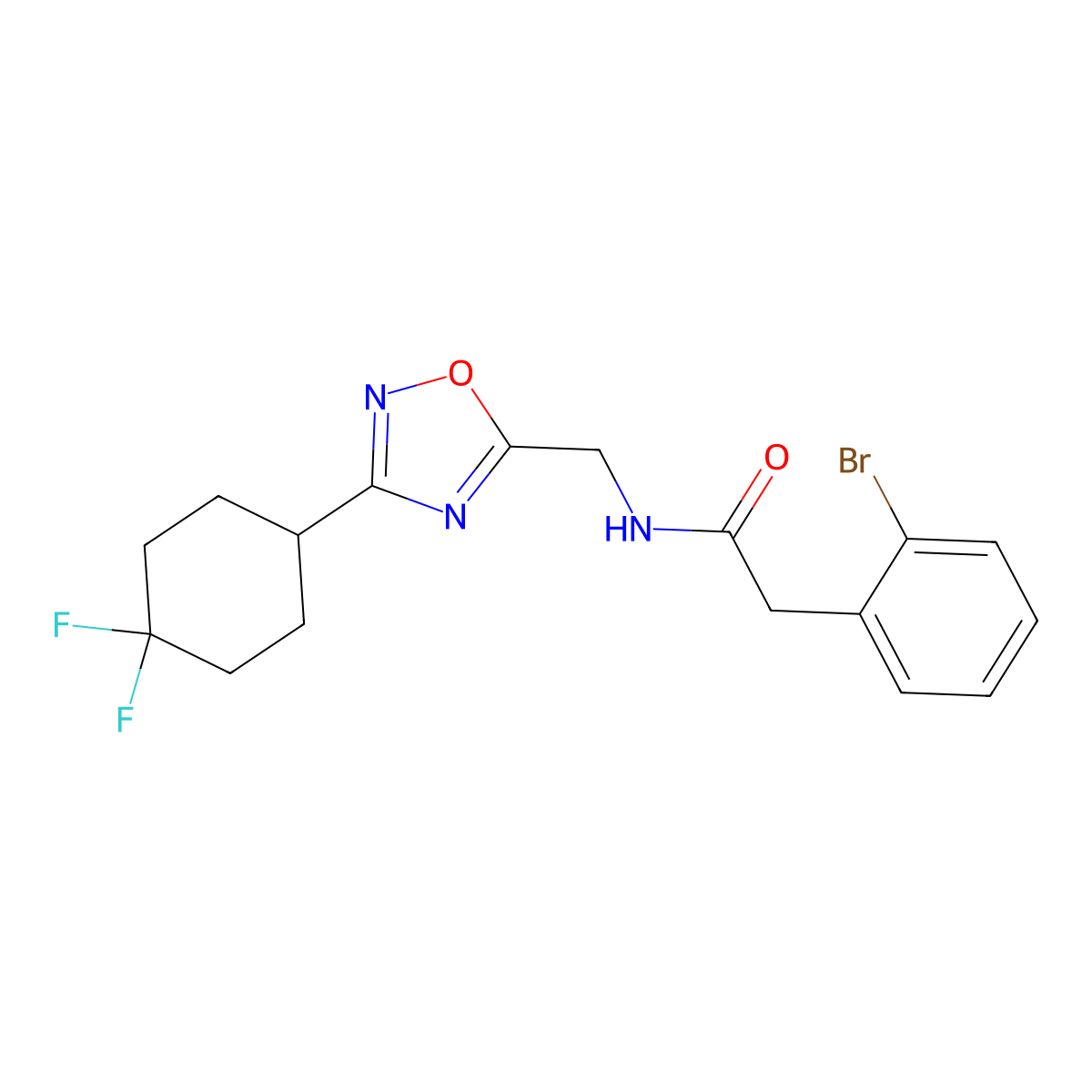 2-(2-bromophenyl)-N-{[3-(4,4-difluorocyclohexyl)-1,2,4-oxadiazol-5-yl]methyl}acetamide molecular structure, CAS 2034307-27-0