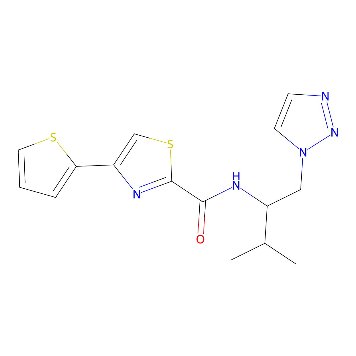 N-(3-methyl-1-(1H-1,2,3-triazol-1-yl)butan-2-yl)-4-(thiophen-2-yl)thiazole-2-carboxamide molecular structure, CAS 2034307-30-5