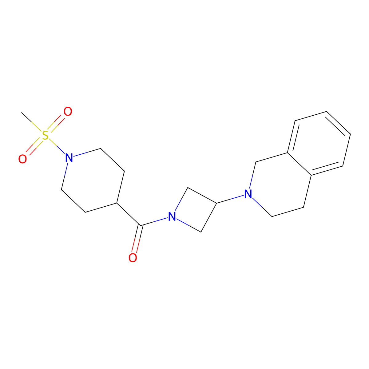 (3-(3,4-dihydroisoquinolin-2(1H)-yl)azetidin-1-yl)(1-(methylsulfonyl)piperidin-4-yl)methanone molecular structure, CAS 2034307-31-6