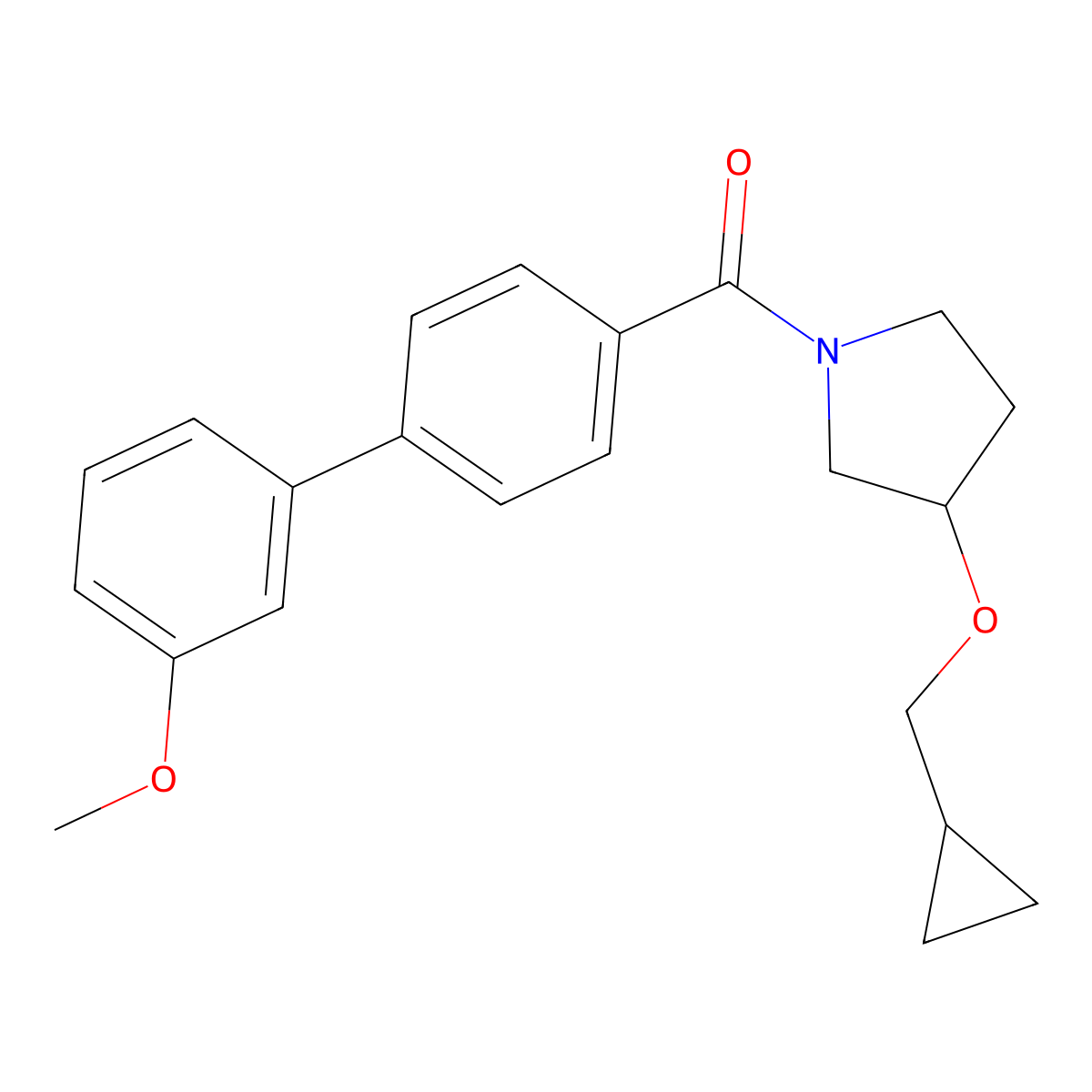 (3-(Cyclopropylmethoxy)pyrrolidin-1-yl)(3'-methoxy-[1,1'-biphenyl]-4-yl)methanone molecular structure, CAS 2034307-34-9