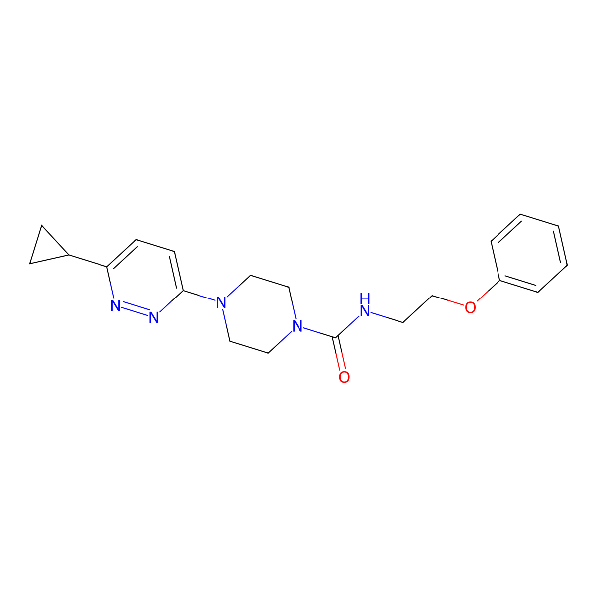 4-(6-cyclopropylpyridazin-3-yl)-N-(2-phenoxyethyl)piperazine-1-carboxamide molecular structure, CAS 2034307-36-1