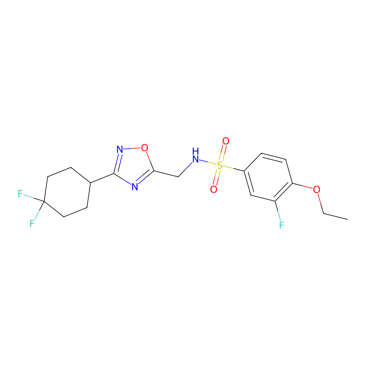 N-((3-(4,4-difluorocyclohexyl)-1,2,4-oxadiazol-5-yl)methyl)-4-ethoxy-3-fluorobenzenesulfonamide molecular structure, CAS 2034307-43-0