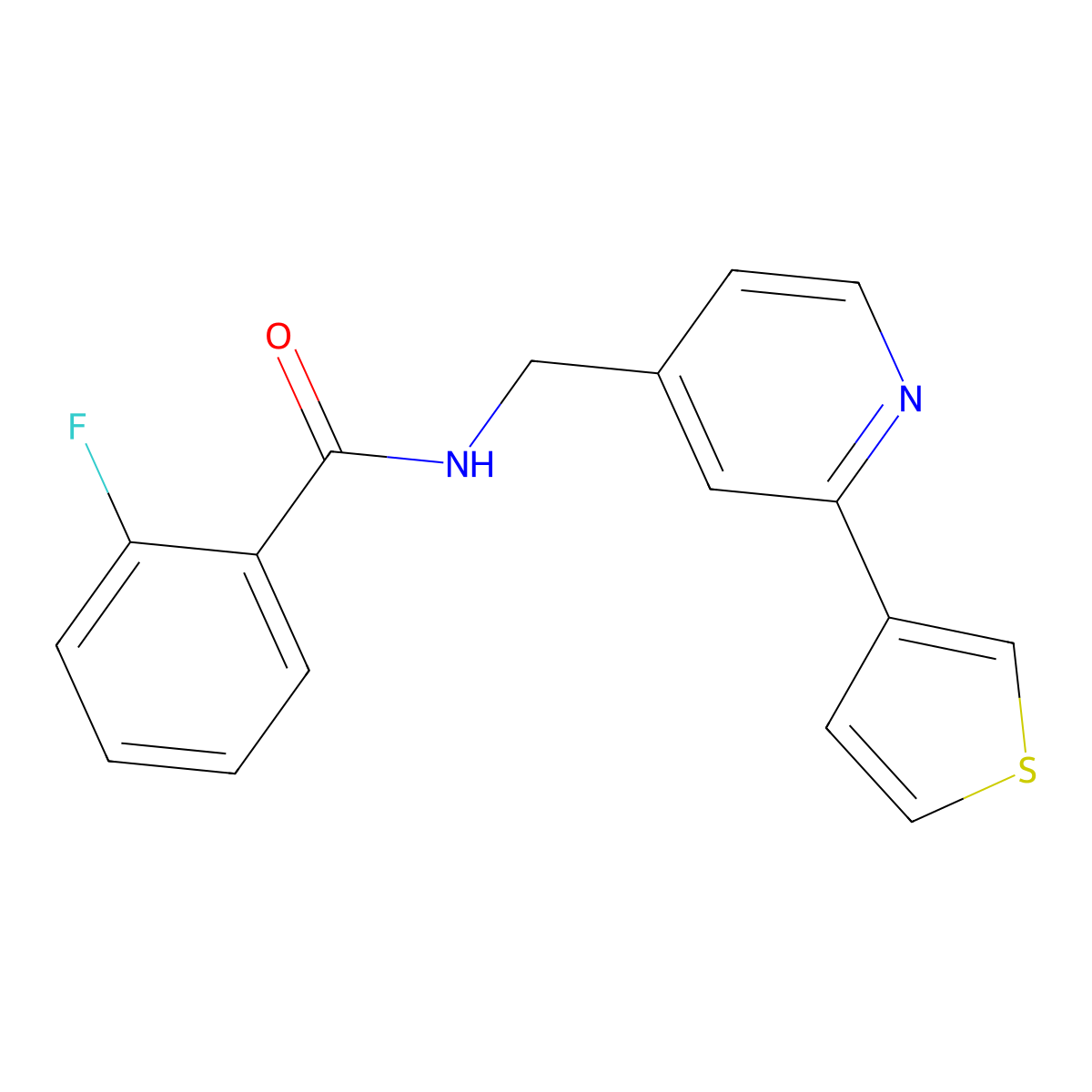 2-fluoro-N-((2-(thiophen-3-yl)pyridin-4-yl)methyl)benzamide molecular structure, CAS 2034307-47-4