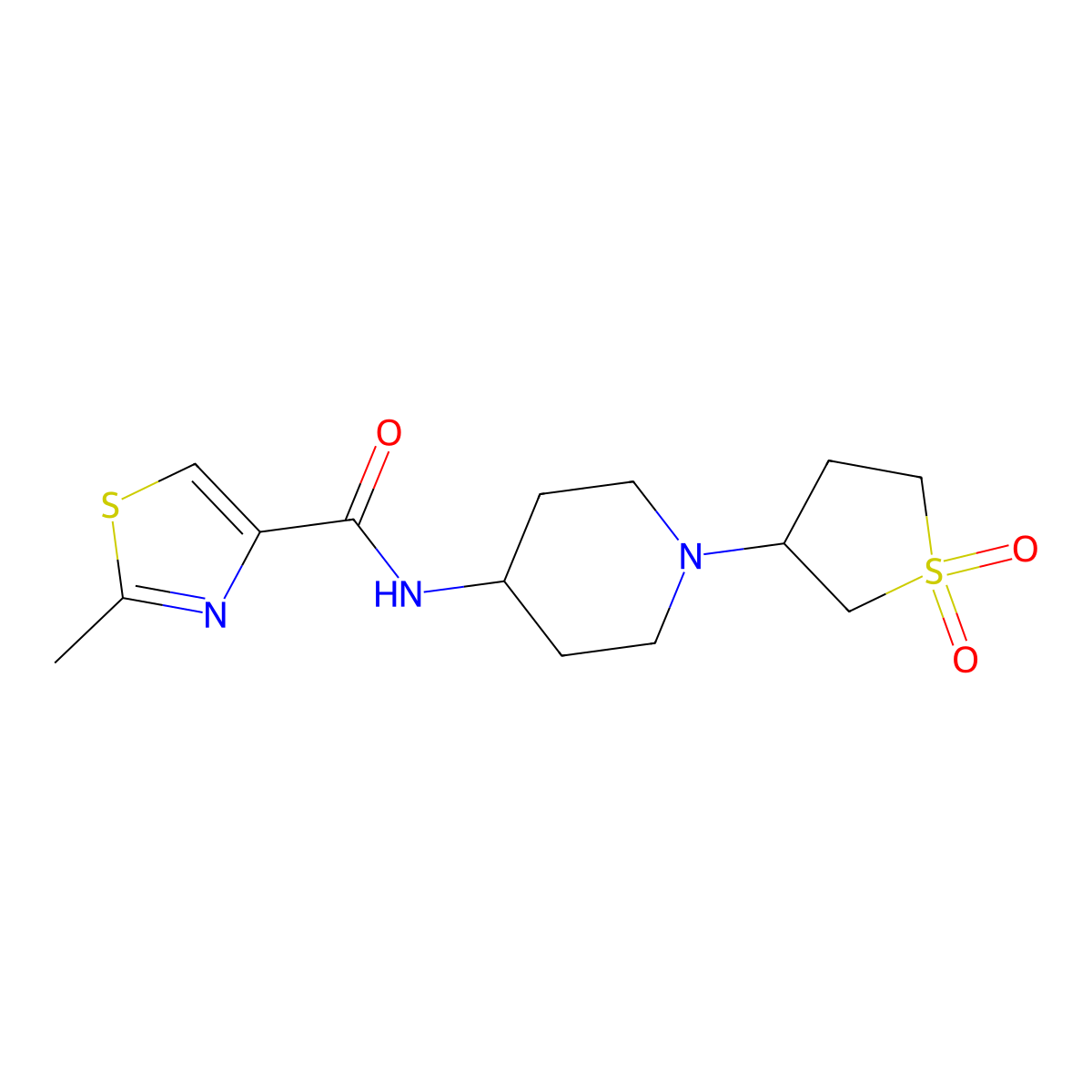 N-(1-(1,1-dioxidotetrahydrothiophen-3-yl)piperidin-4-yl)-2-methylthiazole-4-carboxamide molecular structure, CAS 2034307-53-2