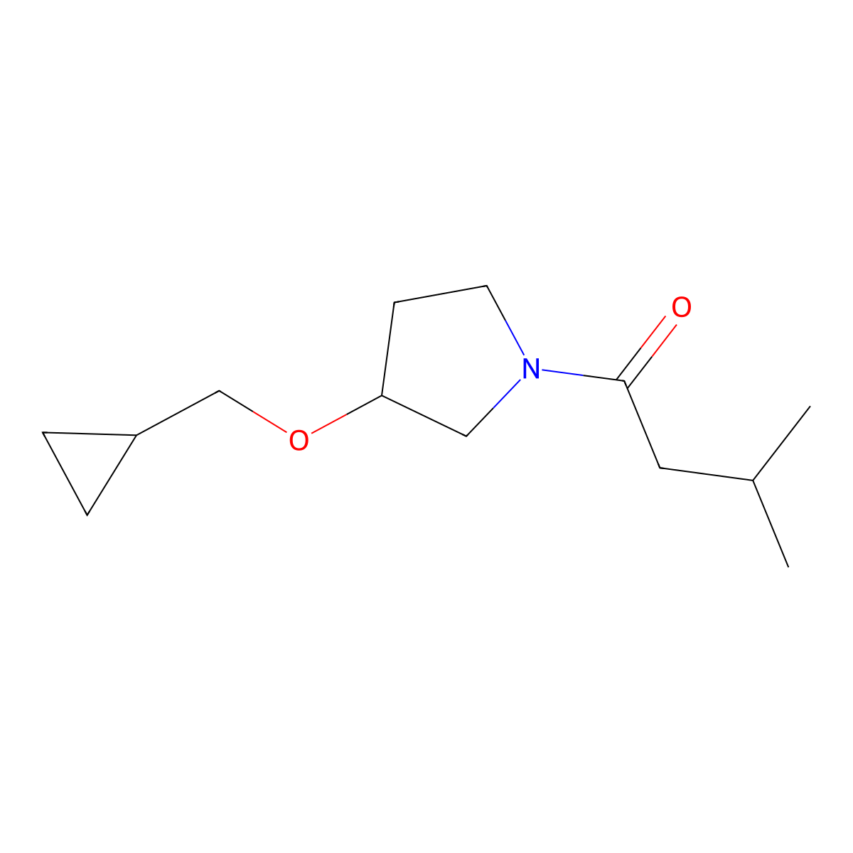 1-[3-(Cyclopropylmethoxy)pyrrolidin-1-yl]-3-methylbutan-1-one molecular structure, CAS 2034307-55-4
