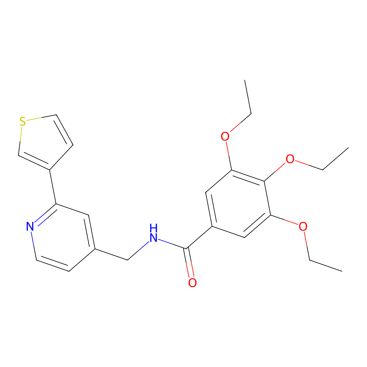 3,4,5-triethoxy-N-((2-(thiophen-3-yl)pyridin-4-yl)methyl)benzamide molecular structure, CAS 2034307-59-8