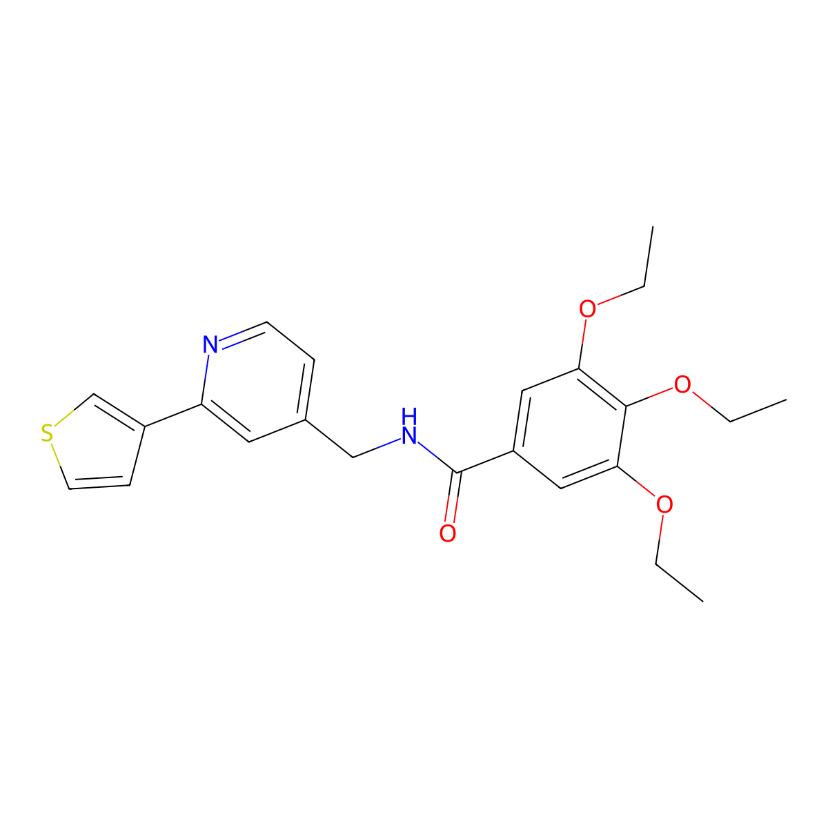 3,4,5-triethoxy-N-((2-(thiophen-3-yl)pyridin-4-yl)methyl)benzamide molecular structure, CAS 2034307-59-8