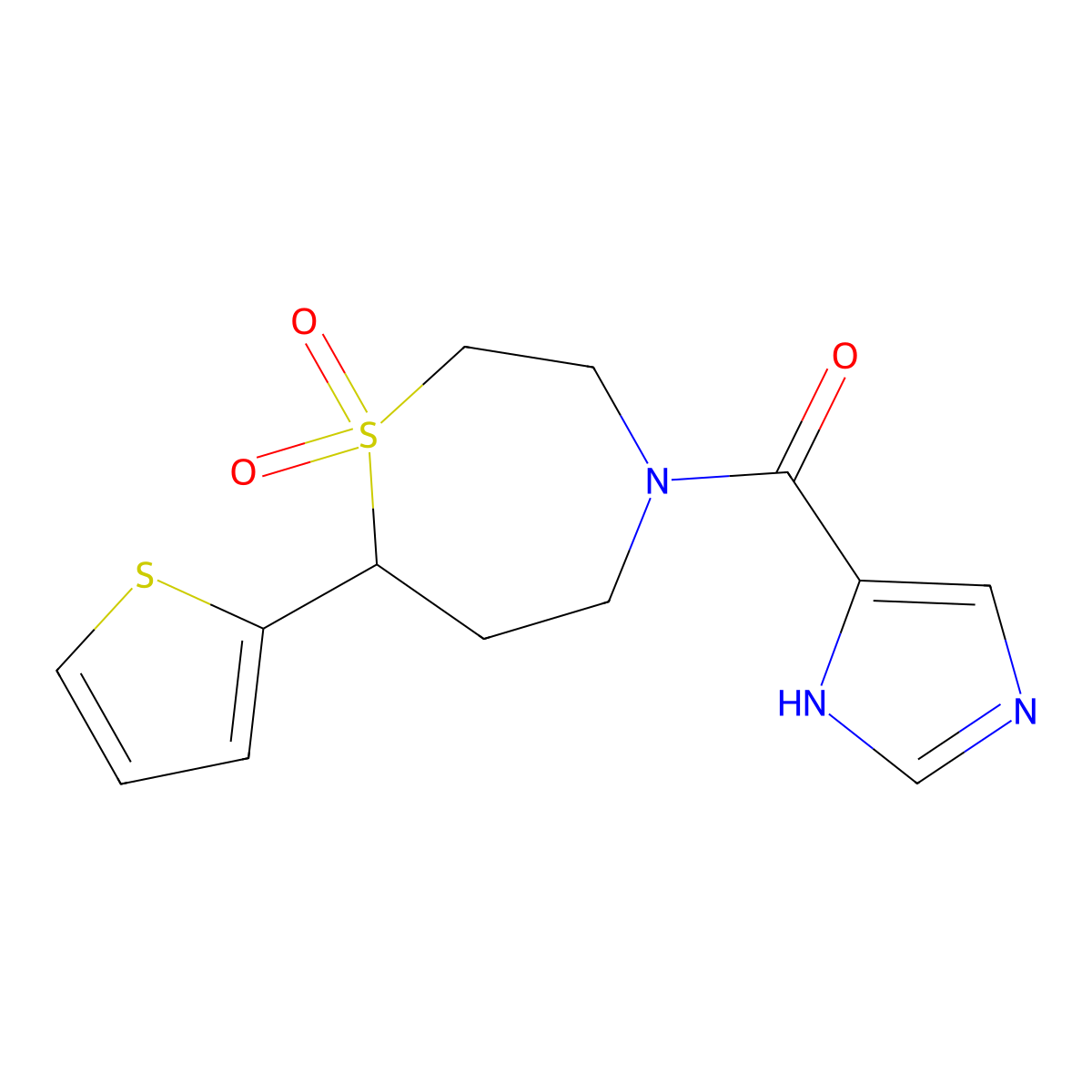 (1,1-dioxido-7-(thiophen-2-yl)-1,4-thiazepan-4-yl)(1H-imidazol-4-yl)methanone molecular structure, CAS 2034307-63-4
