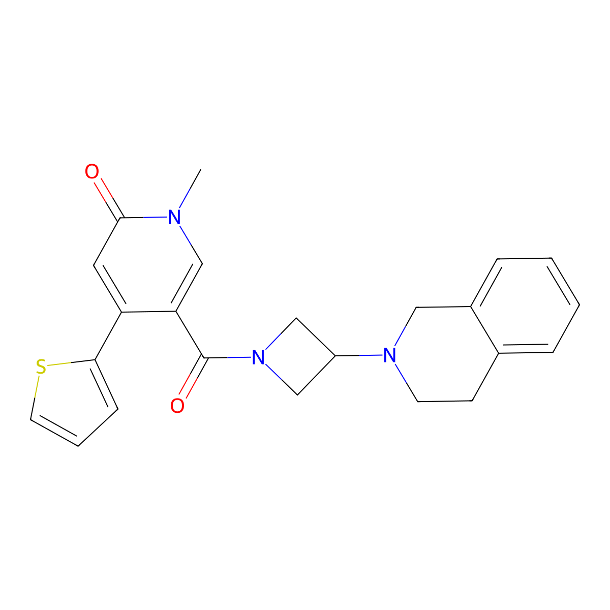 5-(3-(3,4-dihydroisoquinolin-2(1H)-yl)azetidine-1-carbonyl)-1-methyl-4-(thiophen-2-yl)pyridin-2(1H)-one molecular structure, CAS 2034307-75-8