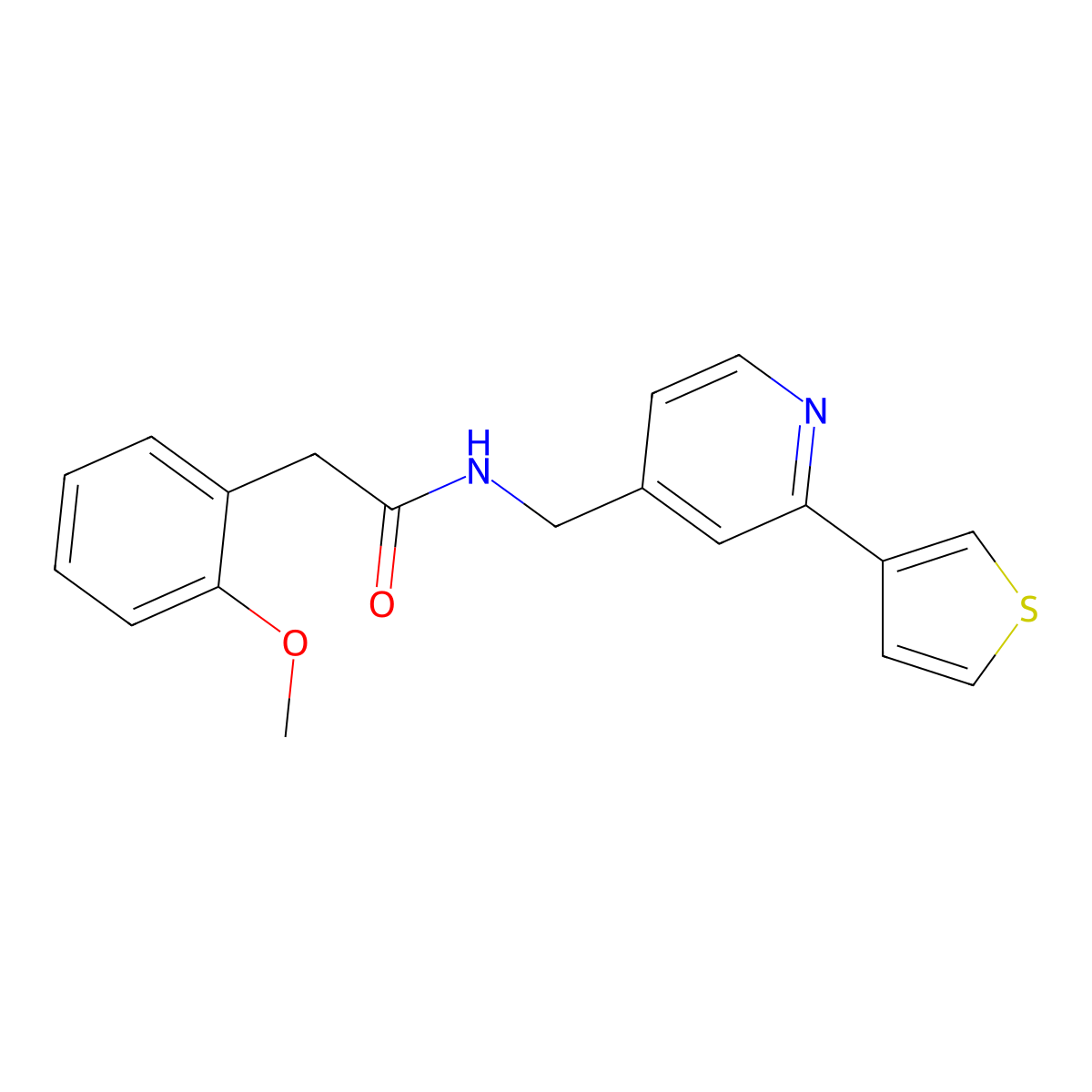 2-(2-methoxyphenyl)-N-((2-(thiophen-3-yl)pyridin-4-yl)methyl)acetamide molecular structure, CAS 2034307-76-9