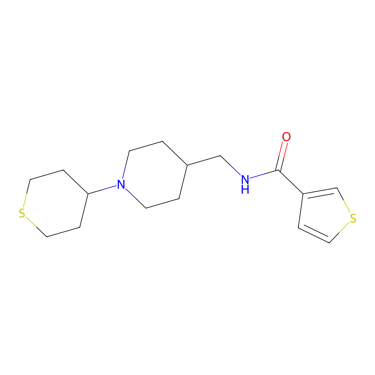 N-((1-(tetrahydro-2H-thiopyran-4-yl)piperidin-4-yl)methyl)thiophene-3-carboxamide molecular structure, CAS 2034307-77-0