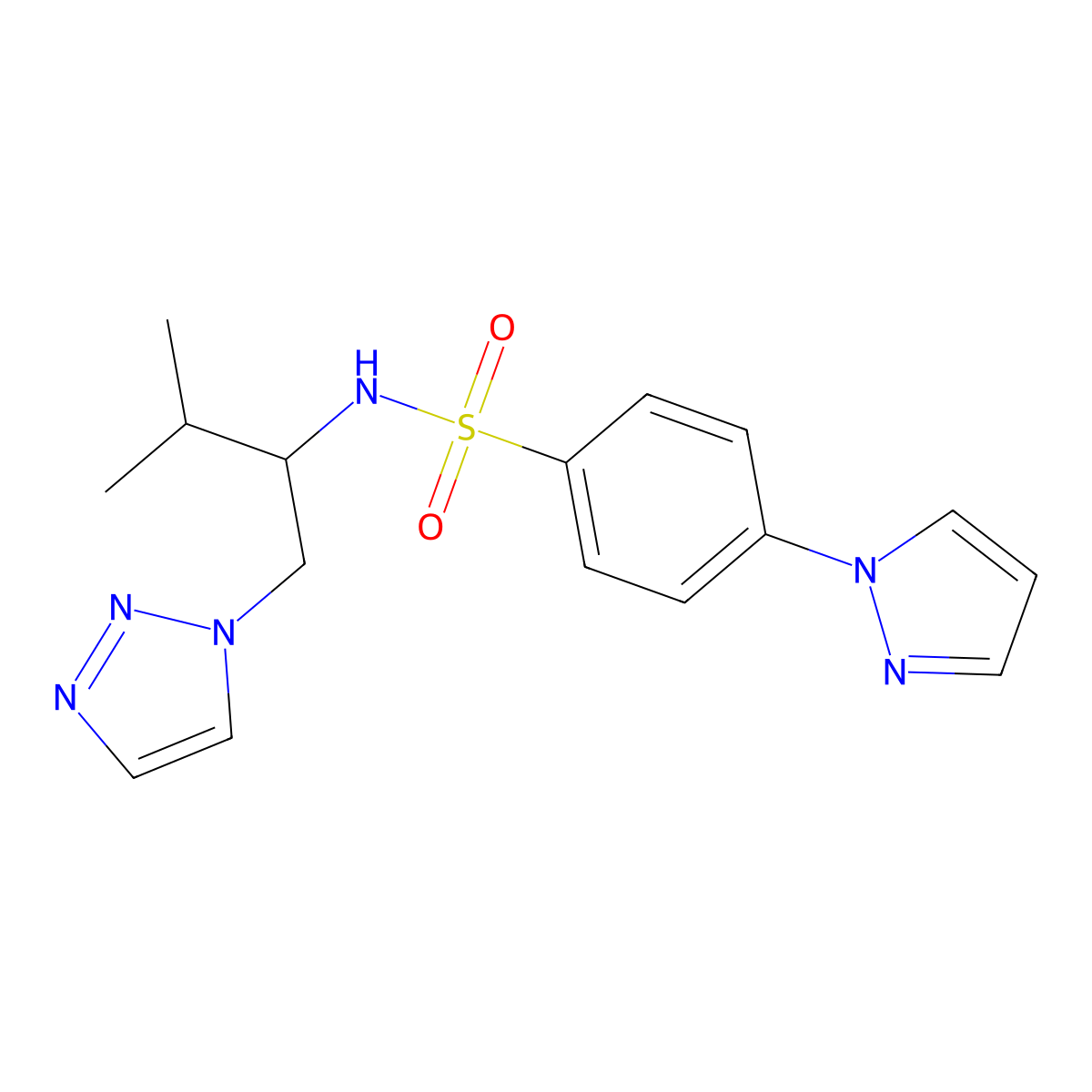 N-(3-methyl-1-(1H-1,2,3-triazol-1-yl)butan-2-yl)-4-(1H-pyrazol-1-yl)benzenesulfonamide molecular structure, CAS 2034307-81-6