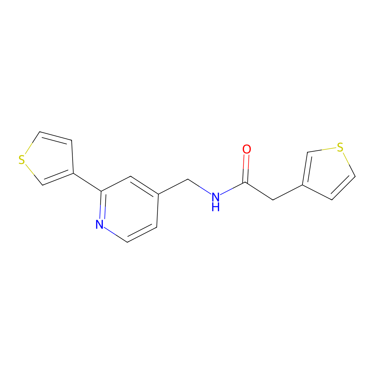2-(thiophen-3-yl)-N-((2-(thiophen-3-yl)pyridin-4-yl)methyl)acetamide molecular structure, CAS 2034307-86-1