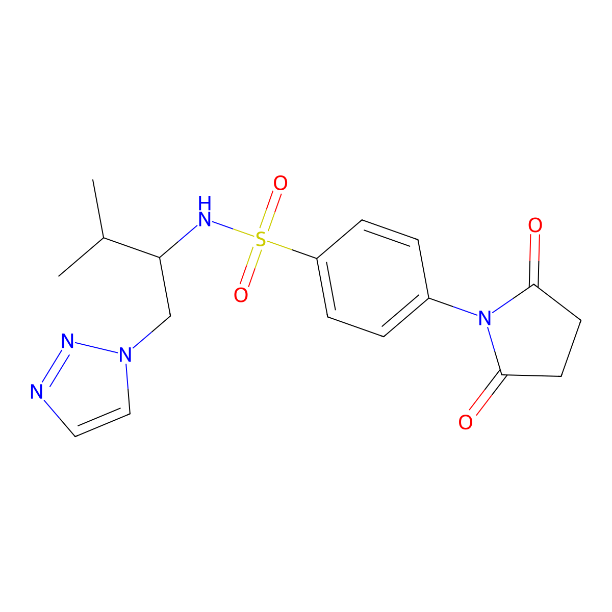 4-(2,5-dioxopyrrolidin-1-yl)-N-(3-methyl-1-(1H-1,2,3-triazol-1-yl)butan-2-yl)benzenesulfonamide molecular structure, CAS 2034307-87-2