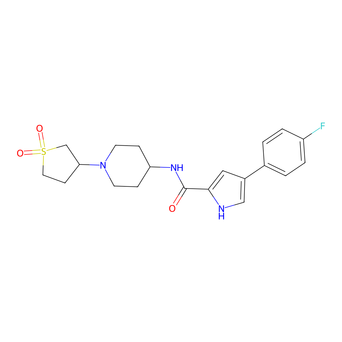 N-(1-(1,1-dioxidotetrahydrothiophen-3-yl)piperidin-4-yl)-4-(4-fluorophenyl)-1H-pyrrole-2-carboxamide molecular structure, CAS 2034307-90-7