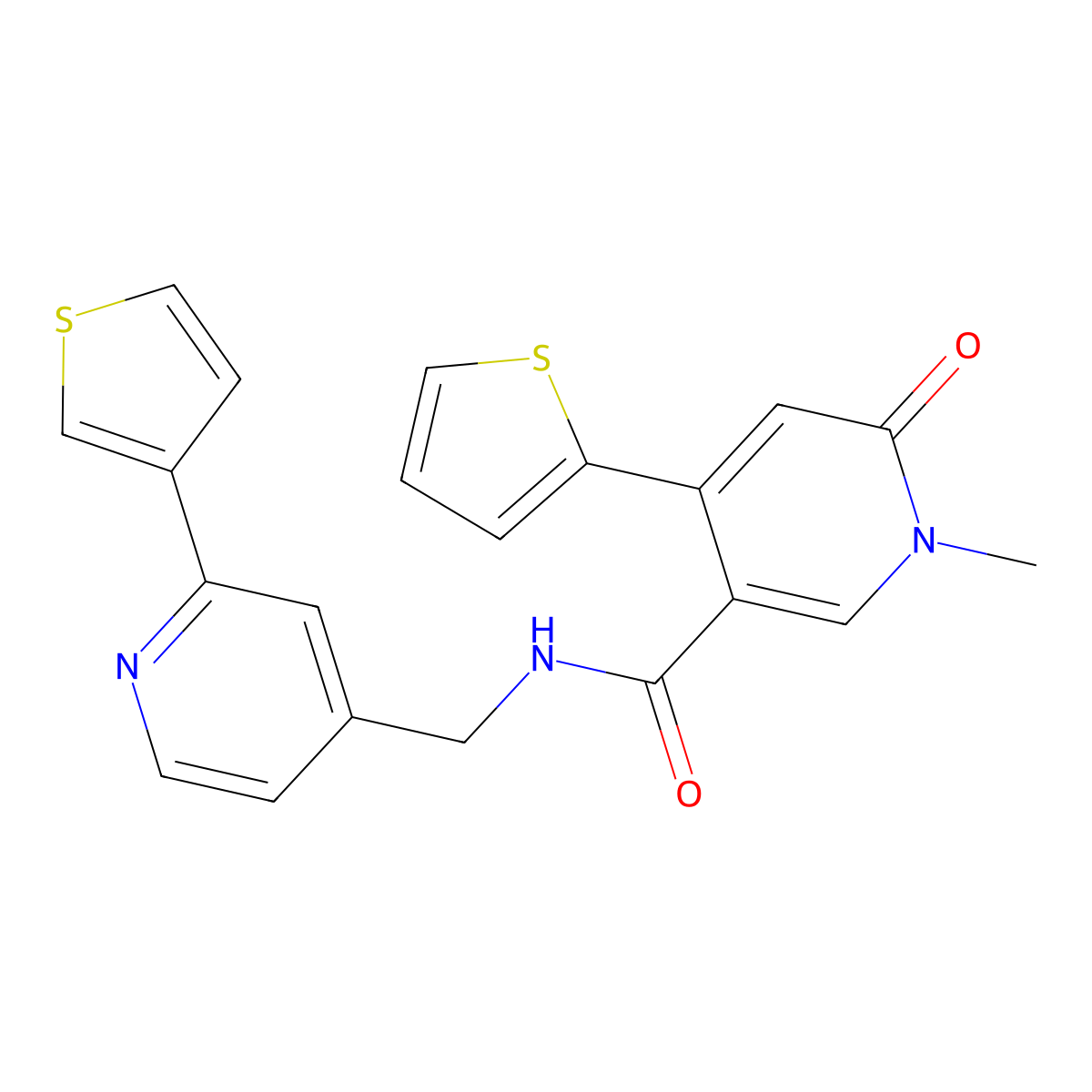 1-methyl-6-oxo-4-(thiophen-2-yl)-N-((2-(thiophen-3-yl)pyridin-4-yl)methyl)-1,6-dihydropyridine-3-carboxamide molecular structure, CAS 2034307-93-0