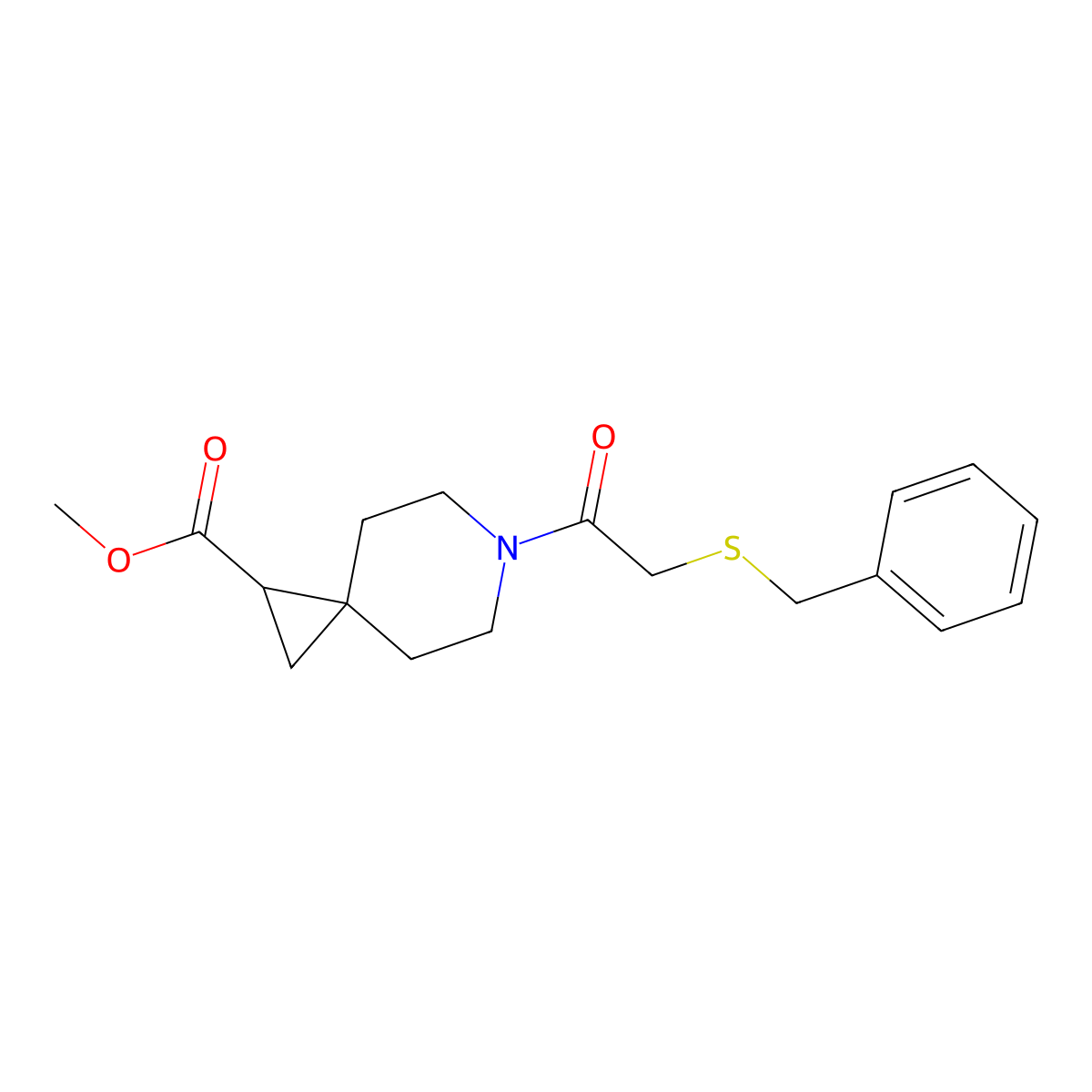Methyl 6-(2-(benzylthio)acetyl)-6-azaspiro[2.5]octane-1-carboxylate molecular structure, CAS 2034307-96-3