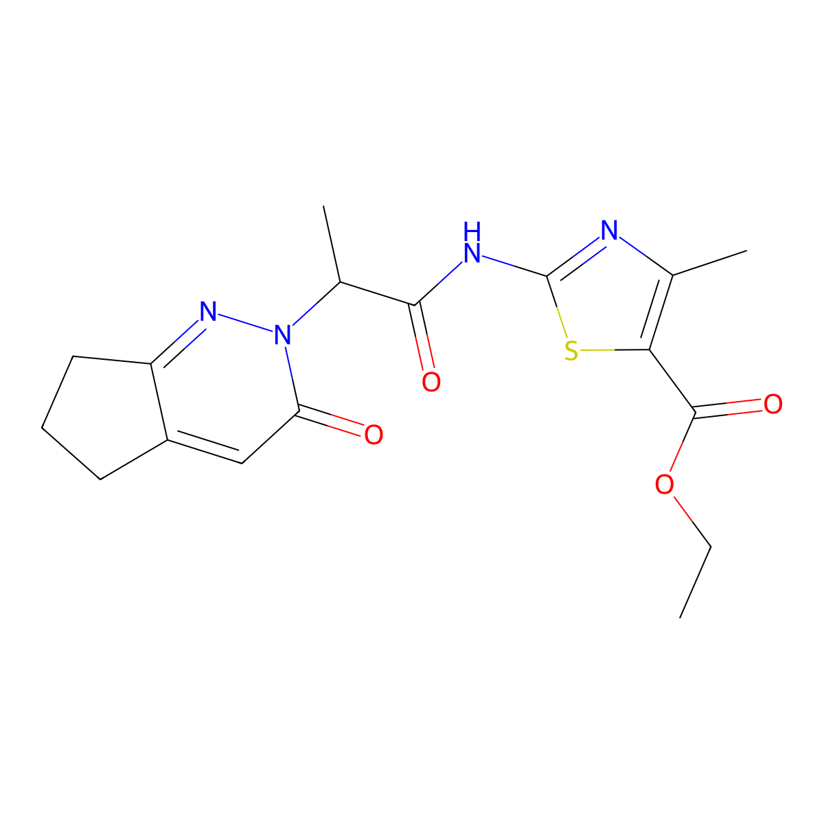 ethyl 4-methyl-2-(2-(3-oxo-3,5,6,7-tetrahydro-2H-cyclopenta[c]pyridazin-2-yl)propanamido)thiazole-5-carboxylate molecular structure, CAS 2034307-99-6