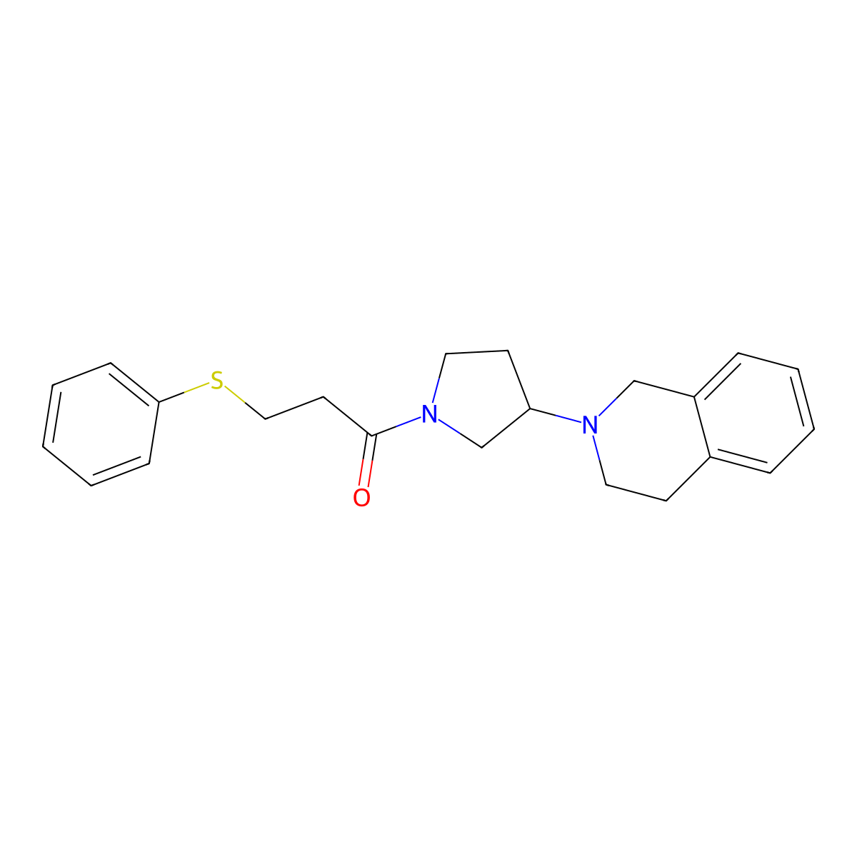 1-(3-(3,4-dihydroisoquinolin-2(1H)-yl)pyrrolidin-1-yl)-3-(phenylthio)propan-1-one molecular structure, CAS 2034308-03-5
