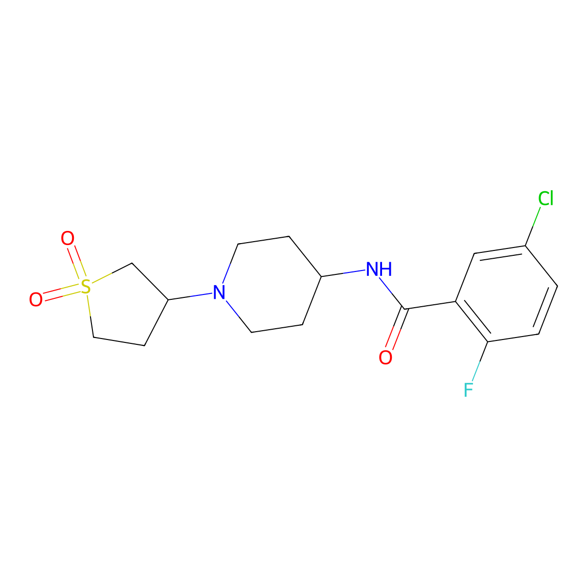 5-chloro-N-(1-(1,1-dioxidotetrahydrothiophen-3-yl)piperidin-4-yl)-2-fluorobenzamide molecular structure, CAS 2034308-05-7