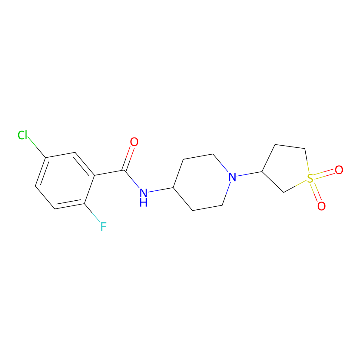 5-chloro-N-(1-(1,1-dioxidotetrahydrothiophen-3-yl)piperidin-4-yl)-2-fluorobenzamide molecular structure, CAS 2034308-05-7
