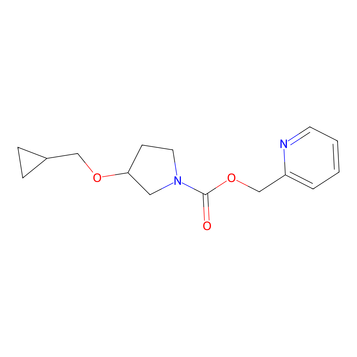 Pyridin-2-ylmethyl 3-(cyclopropylmethoxy)pyrrolidine-1-carboxylate molecular structure, CAS 2034308-06-8