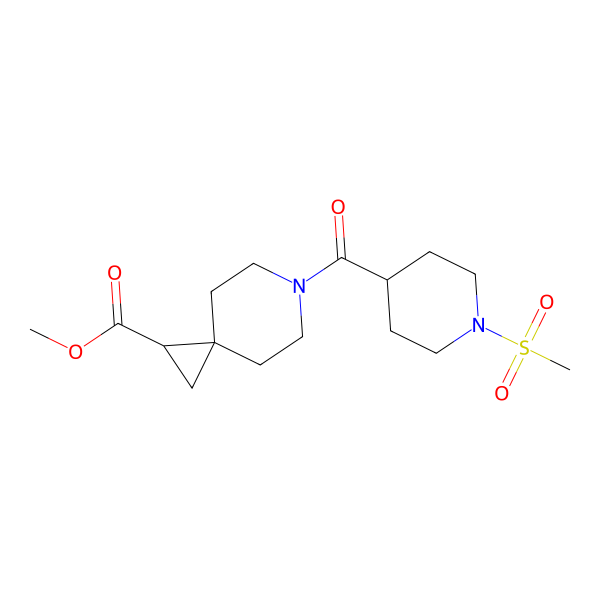 Methyl 6-(1-(methylsulfonyl)piperidine-4-carbonyl)-6-azaspiro[2.5]octane-1-carboxylate molecular structure, CAS 2034308-10-4
