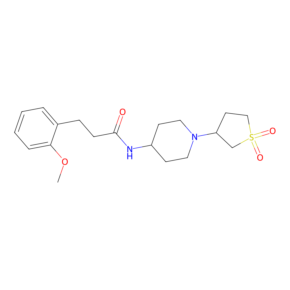 N-(1-(1,1-dioxidotetrahydrothiophen-3-yl)piperidin-4-yl)-3-(2-methoxyphenyl)propanamide molecular structure, CAS 2034308-11-5