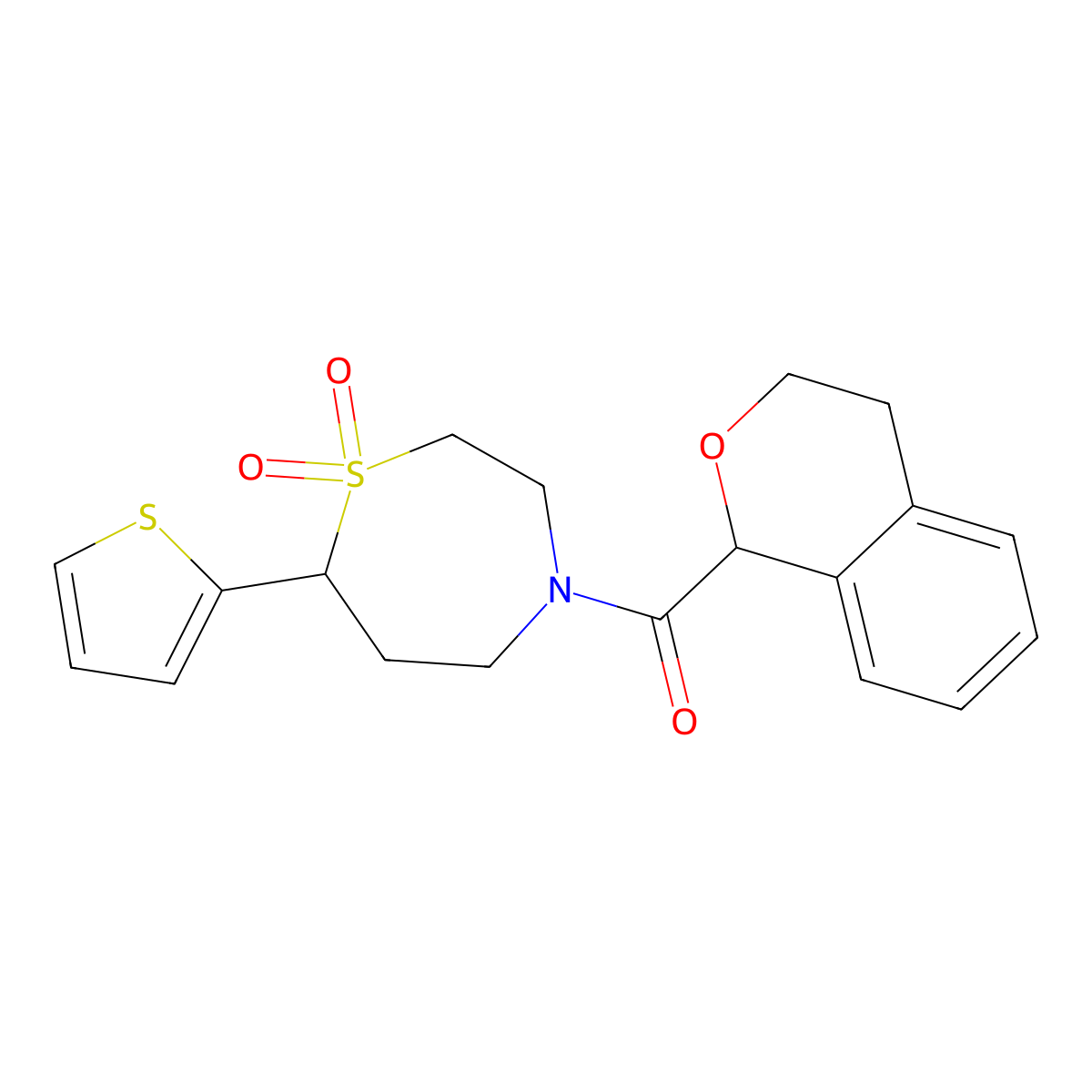 (1,1-Dioxido-7-(thiophen-2-yl)-1,4-thiazepan-4-yl)(isochroman-1-yl)methanone molecular structure, CAS 2034308-12-6