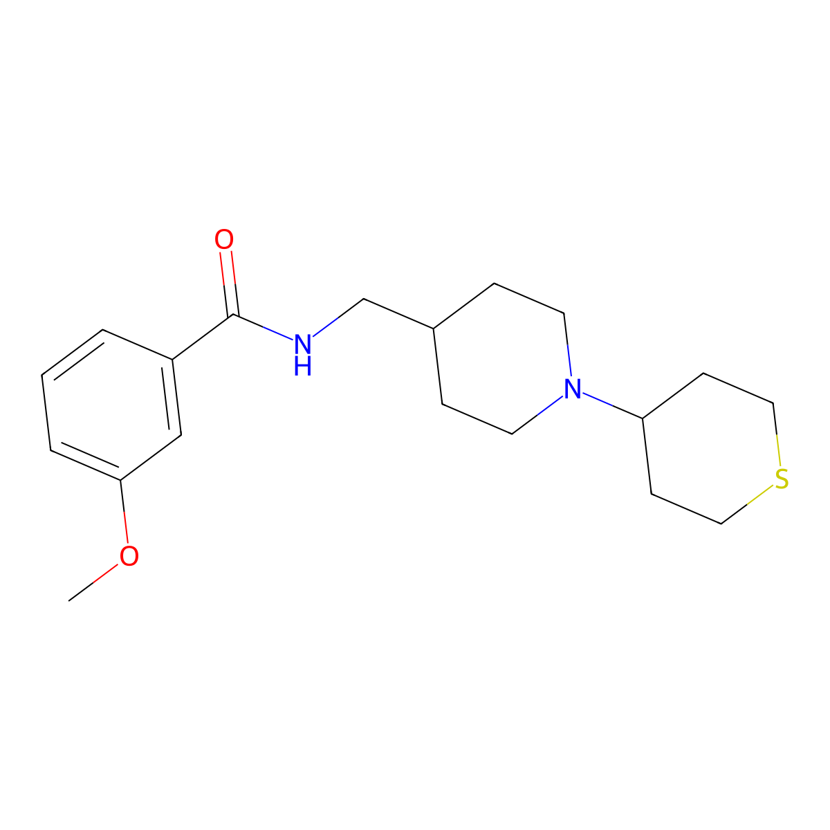 3-methoxy-N-((1-(tetrahydro-2H-thiopyran-4-yl)piperidin-4-yl)methyl)benzamide molecular structure, CAS 2034308-13-7