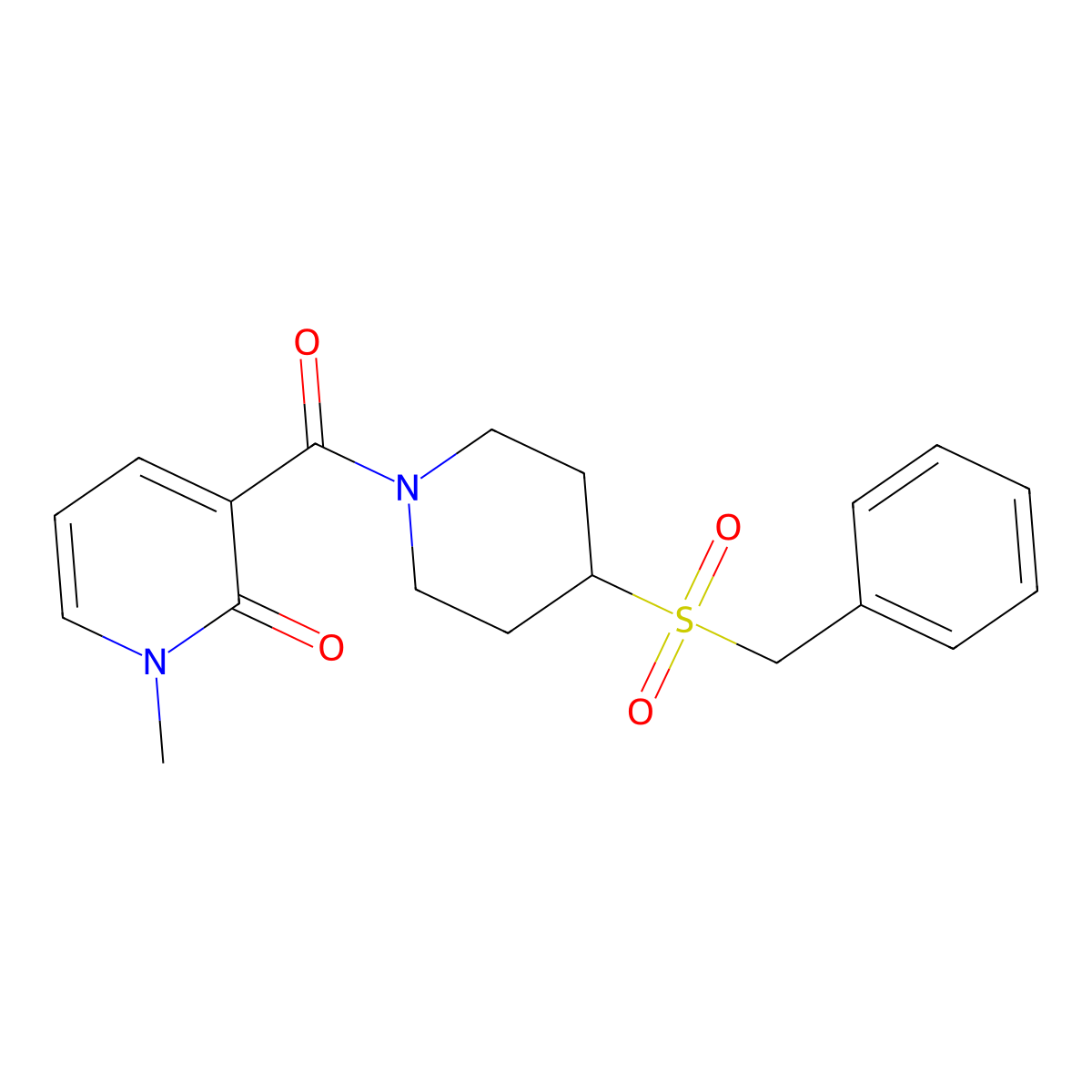 3-(4-(benzylsulfonyl)piperidine-1-carbonyl)-1-methylpyridin-2(1H)-one molecular structure, CAS 2034308-17-1