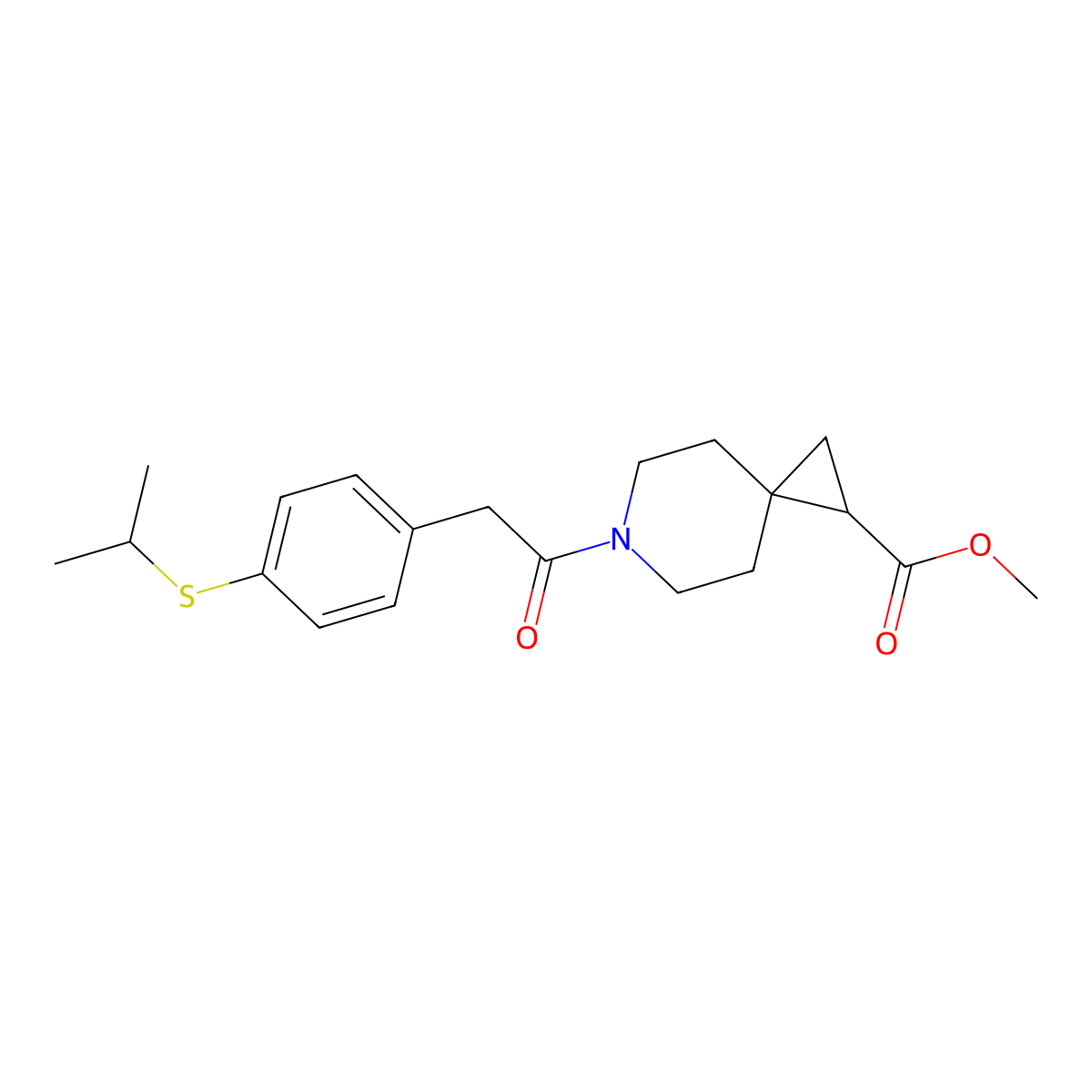 Methyl 6-(2-(4-(isopropylthio)phenyl)acetyl)-6-azaspiro[2.5]octane-1-carboxylate molecular structure, CAS 2034308-19-3
