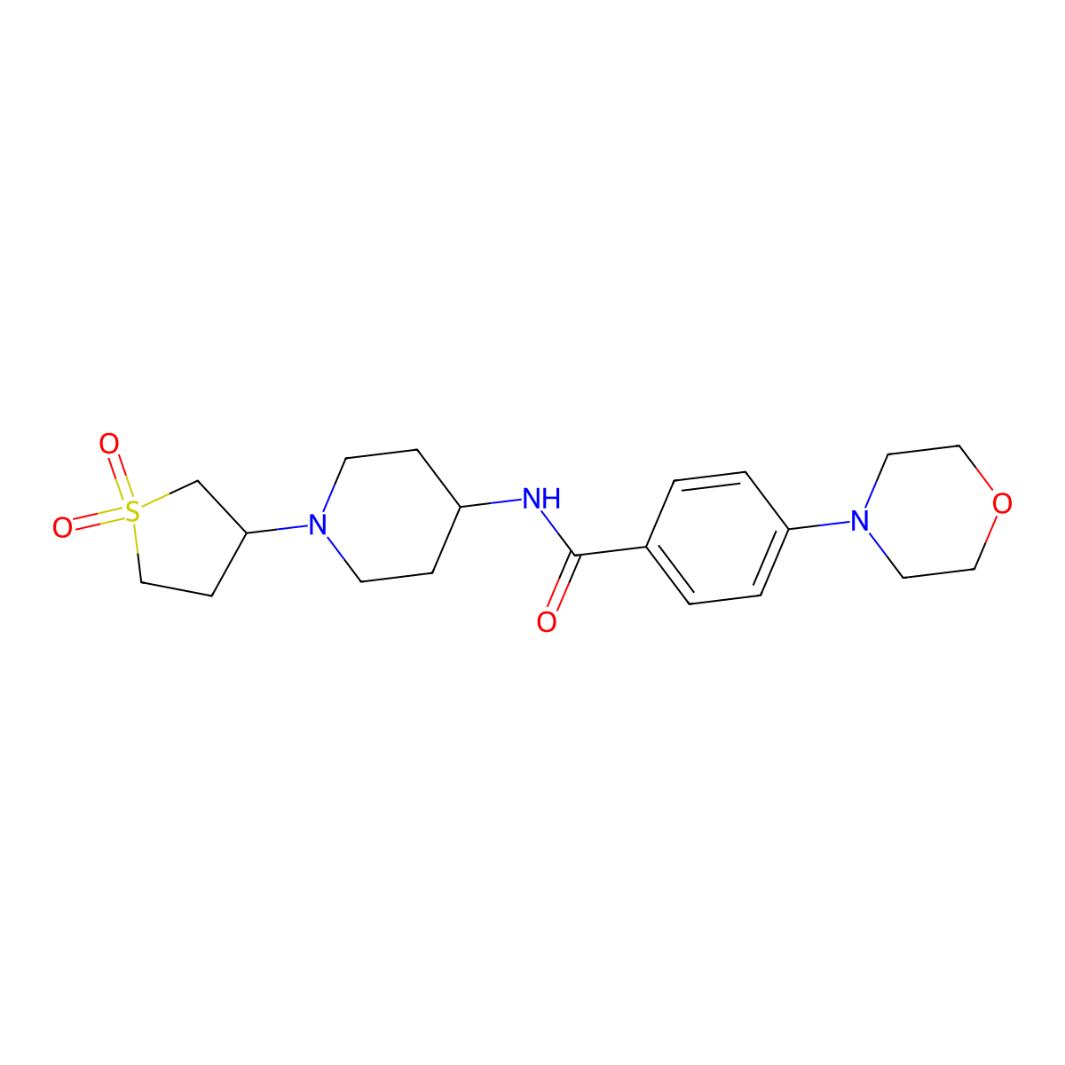 N-(1-(1,1-dioxidotetrahydrothiophen-3-yl)piperidin-4-yl)-4-morpholinobenzamide molecular structure, CAS 2034308-20-6