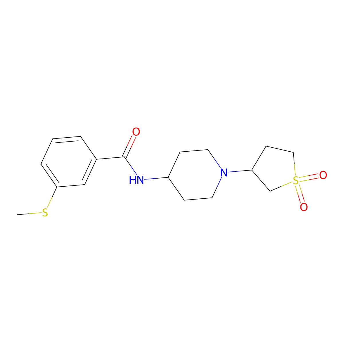 N-(1-(1,1-dioxidotetrahydrothiophen-3-yl)piperidin-4-yl)-3-(methylthio)benzamide molecular structure, CAS 2034308-29-5