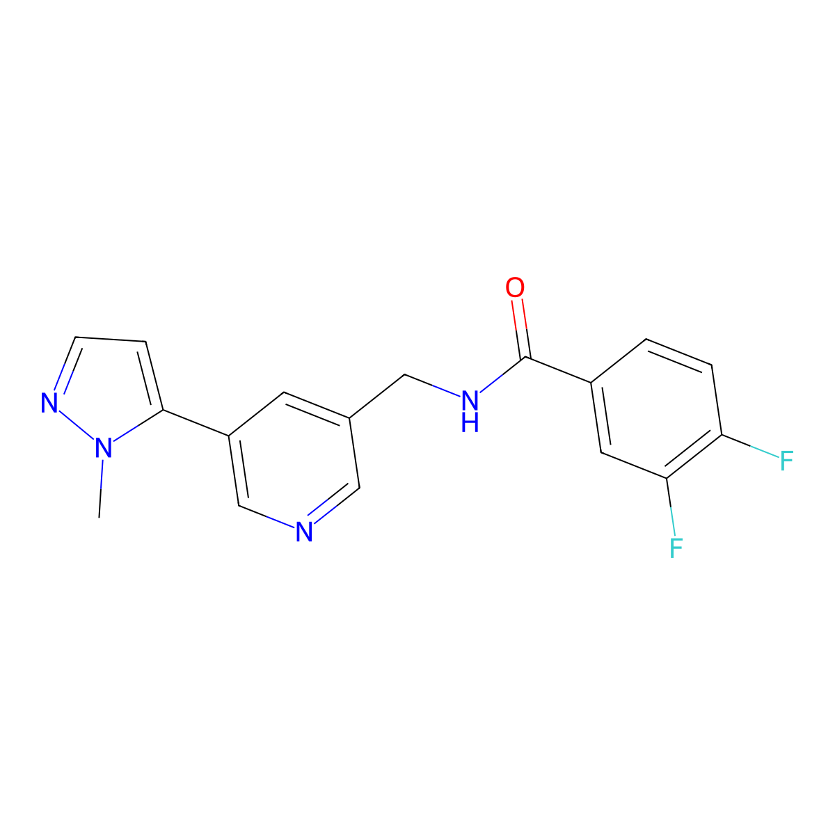 3,4-difluoro-N-((5-(1-methyl-1H-pyrazol-5-yl)pyridin-3-yl)methyl)benzamide molecular structure, CAS 2034308-30-8