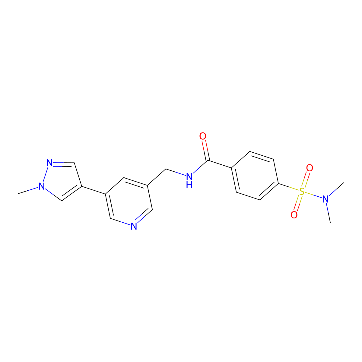 4-(N,N-dimethylsulfamoyl)-N-((5-(1-methyl-1H-pyrazol-4-yl)pyridin-3-yl)methyl)benzamide molecular structure, CAS 2034308-35-3