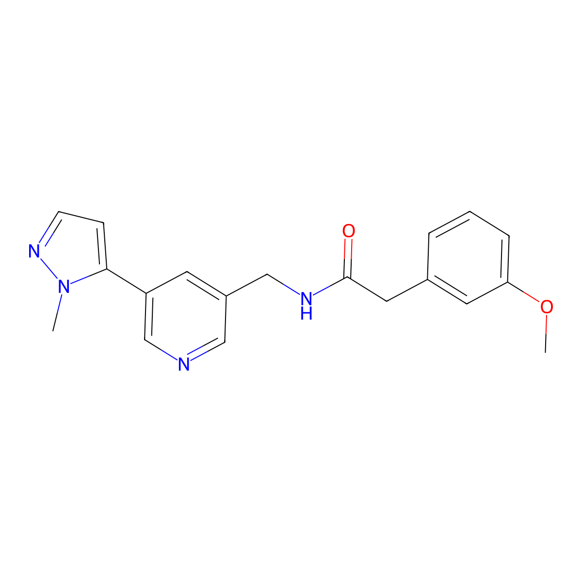 2-(3-methoxyphenyl)-N-((5-(1-methyl-1H-pyrazol-5-yl)pyridin-3-yl)methyl)acetamide molecular structure, CAS 2034308-36-4