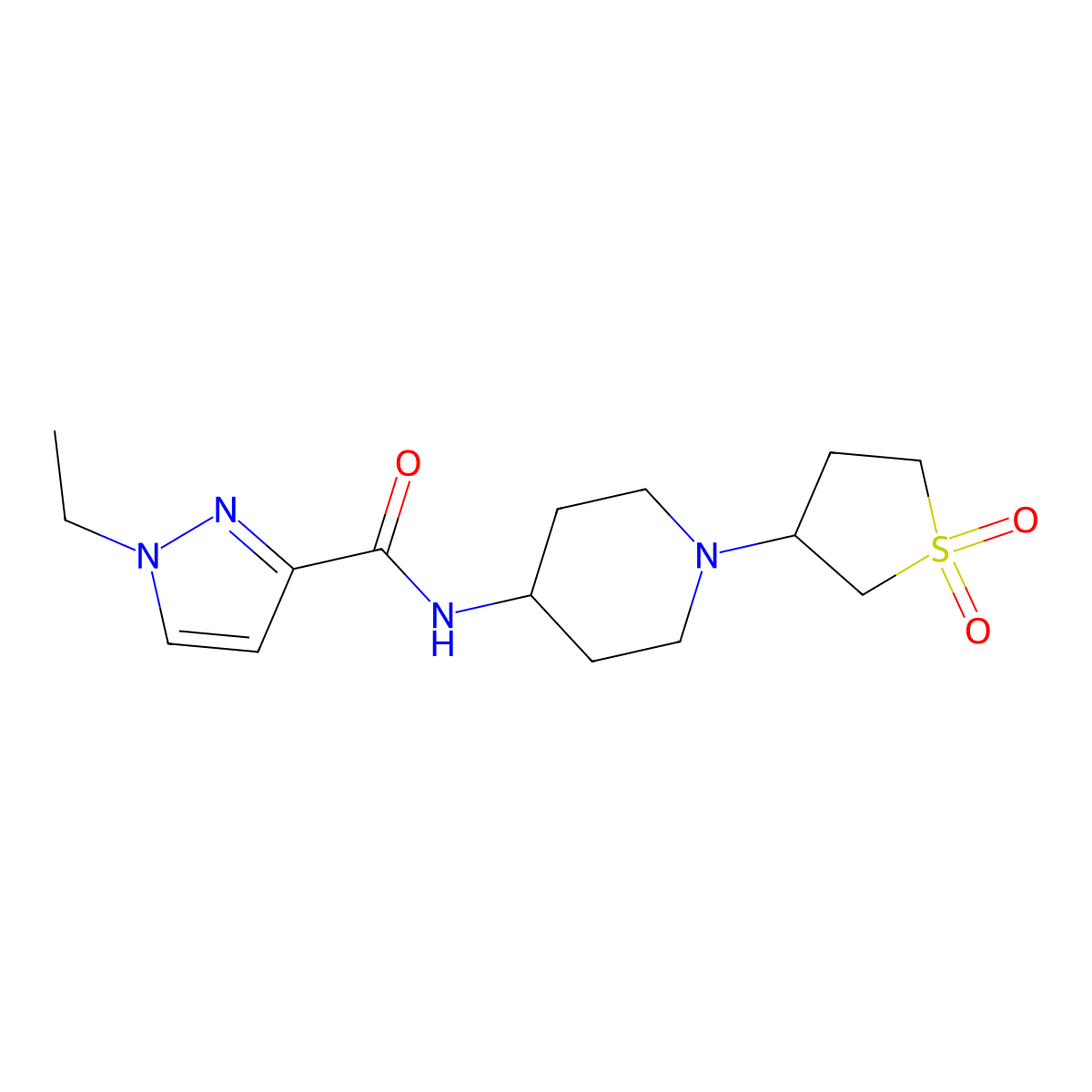 N-(1-(1,1-dioxidotetrahydrothiophen-3-yl)piperidin-4-yl)-1-ethyl-1H-pyrazole-3-carboxamide molecular structure, CAS 2034308-37-5