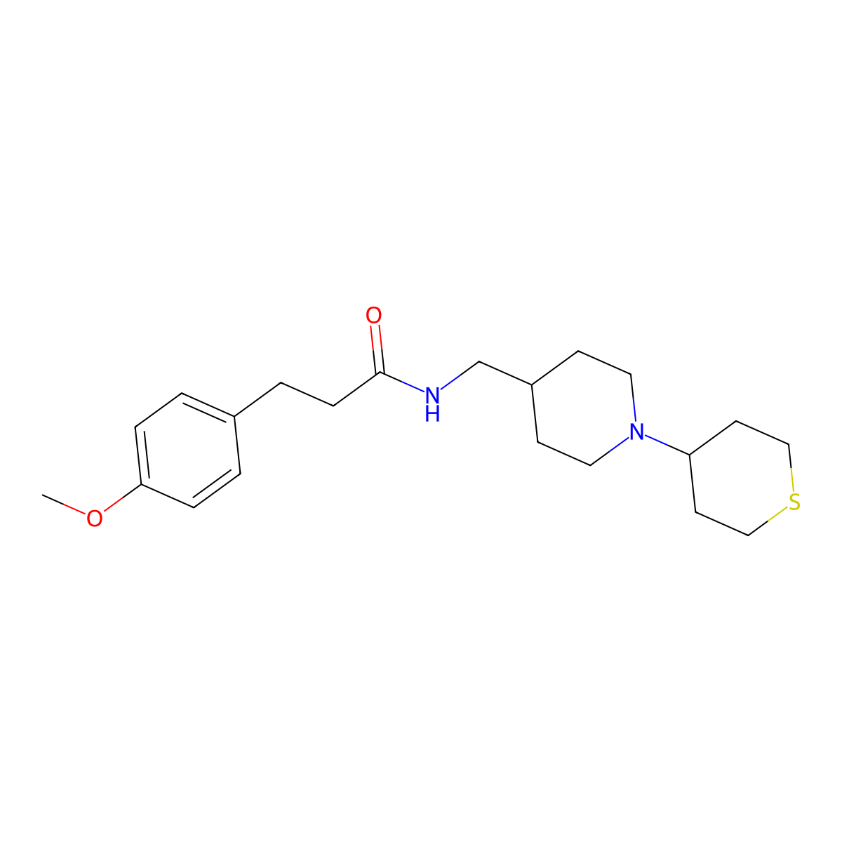 3-(4-methoxyphenyl)-N-((1-(tetrahydro-2H-thiopyran-4-yl)piperidin-4-yl)methyl)propanamide molecular structure, CAS 2034308-38-6