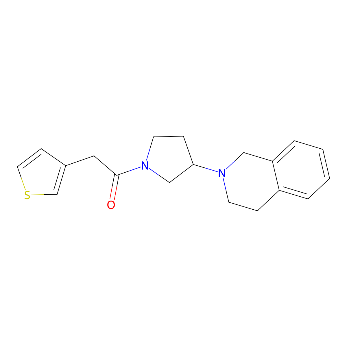1-(3-(3,4-dihydroisoquinolin-2(1H)-yl)pyrrolidin-1-yl)-2-(thiophen-3-yl)ethanone molecular structure, CAS 2034308-39-7