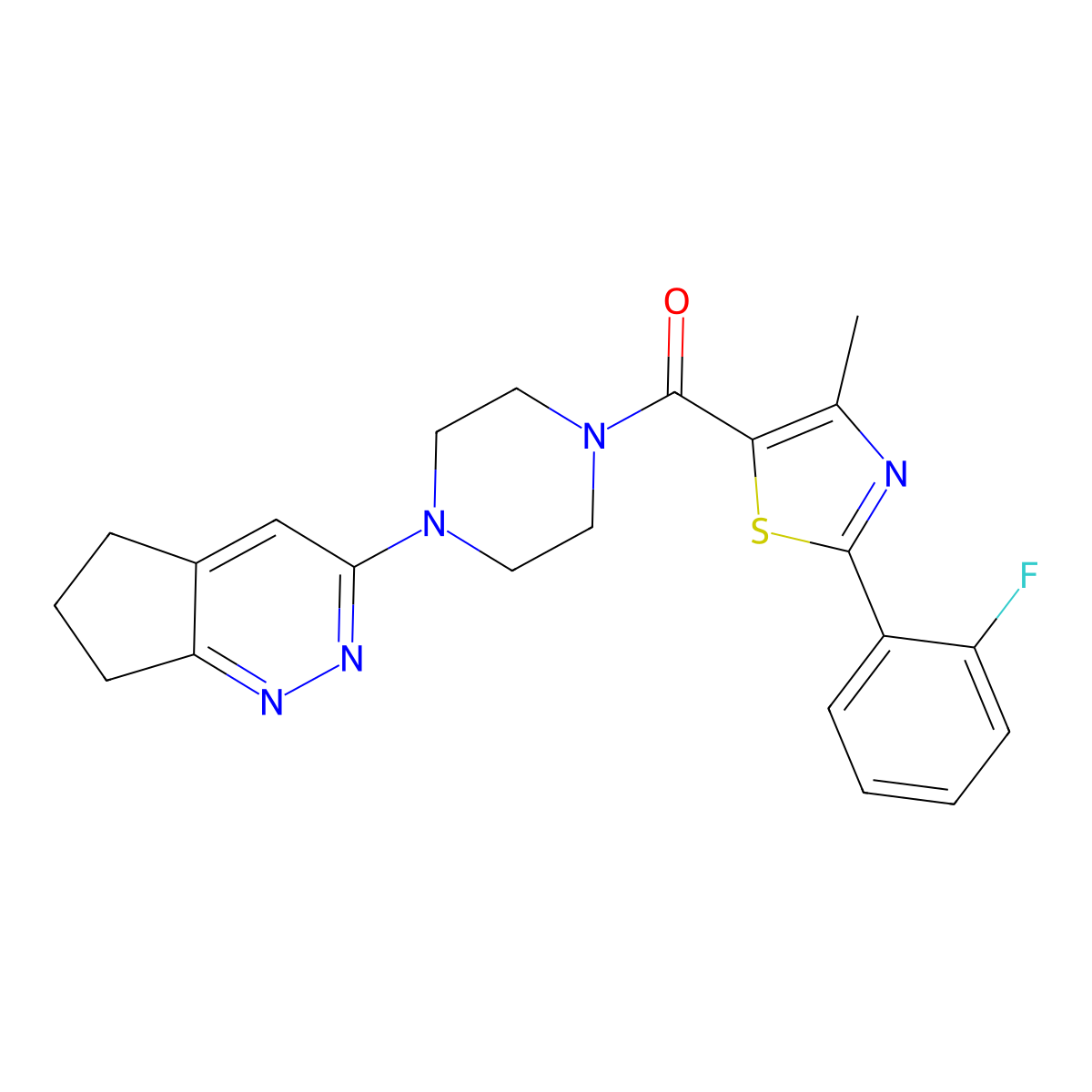 (4-(6,7-dihydro-5H-cyclopenta[c]pyridazin-3-yl)piperazin-1-yl)(2-(2-fluorophenyl)-4-methylthiazol-5-yl)methanone molecular structure, CAS 2034308-40-0