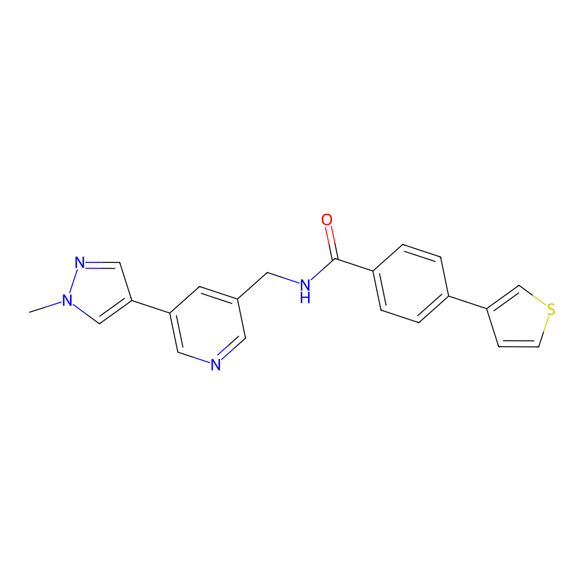 N-{[5-(1-methyl-1H-pyrazol-4-yl)pyridin-3-yl]methyl}-4-(thiophen-3-yl)benzamide molecular structure, CAS 2034308-41-1