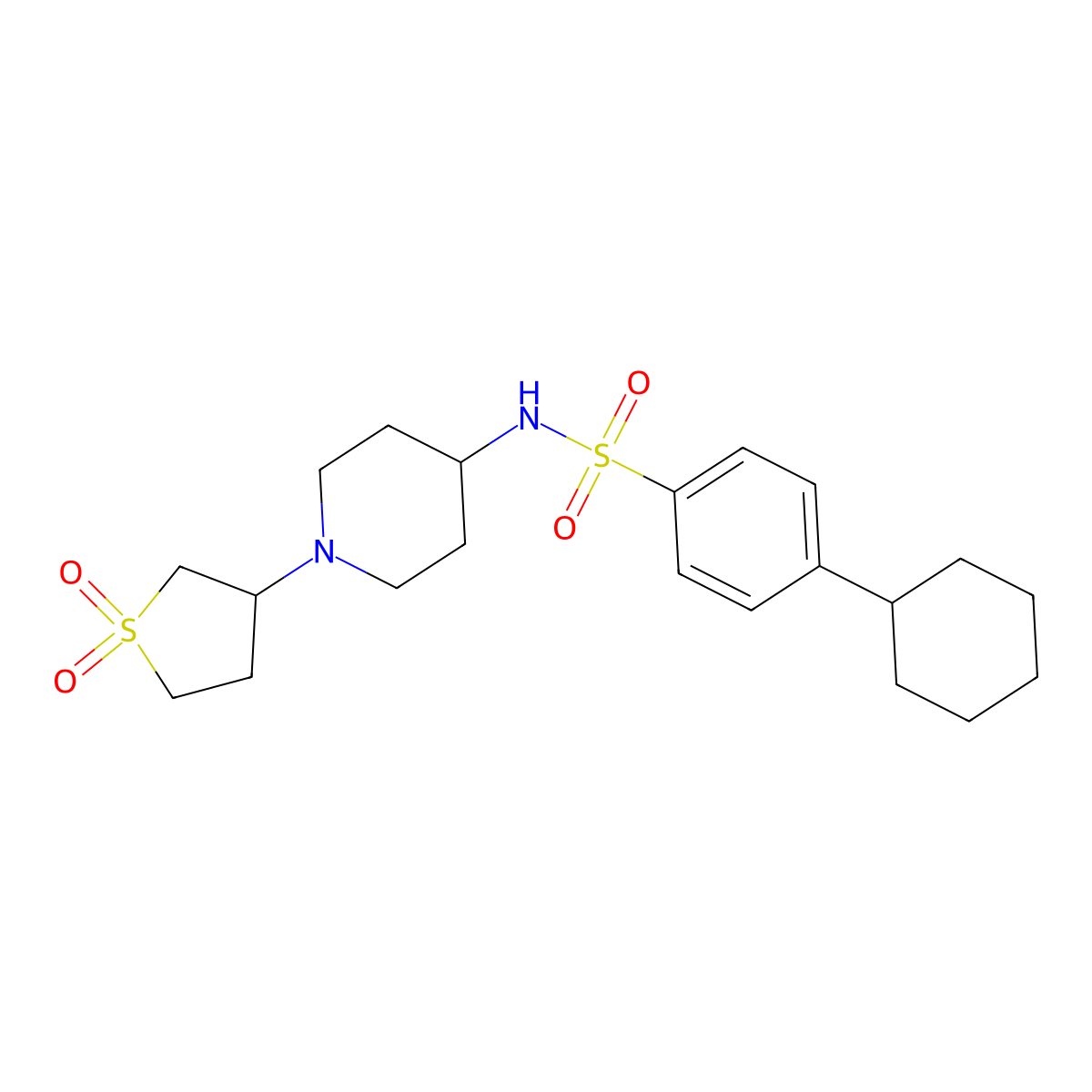 4-cyclohexyl-N-(1-(1,1-dioxidotetrahydrothiophen-3-yl)piperidin-4-yl)benzenesulfonamide molecular structure, CAS 2034308-42-2